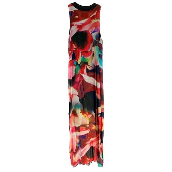 Artelier Nicole Miller Watercolor Print Empire Maxi Dress Sz 4 Deep V-Neck - Picture 5 of 8
